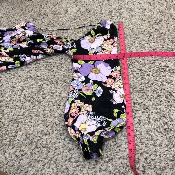 AFRM Noir Summer Bouquet Dress Size Small Black Floral Puff Sleeve Mini - Picture 10 of 10